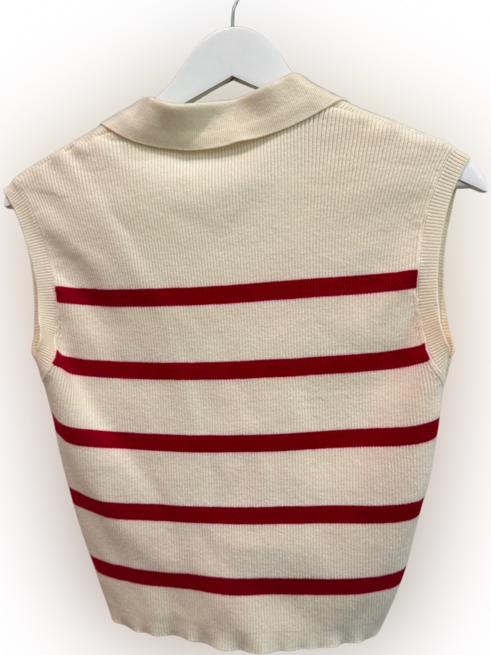 Double Zero Red and Cream Striped Sleeveless Collared Sweater Top - Picture 3 of 3